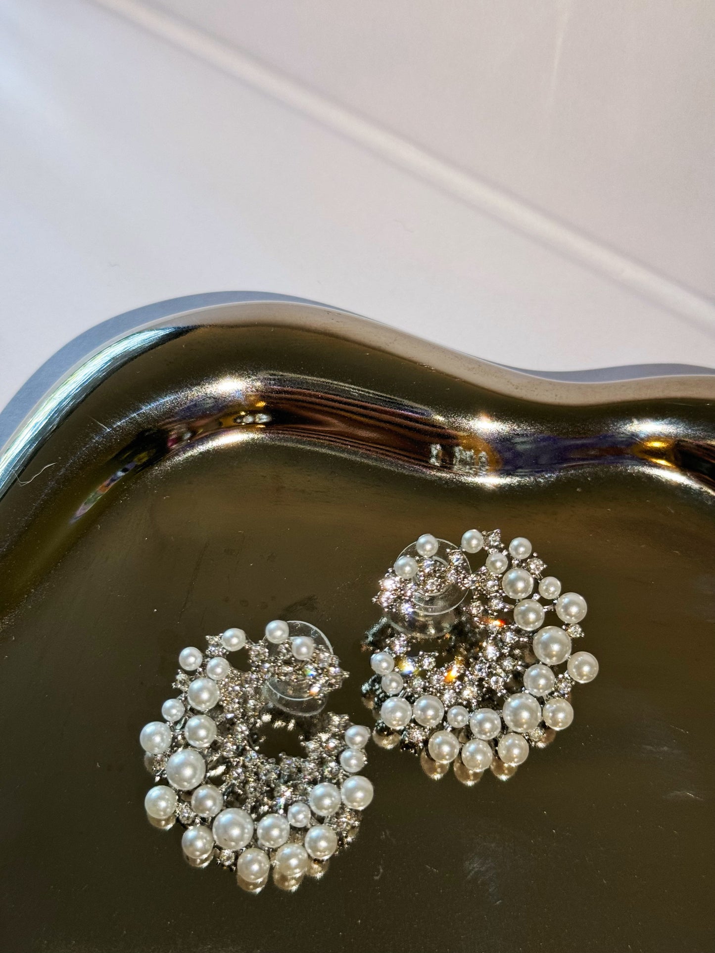 Pearl Diamante Stud Earrings