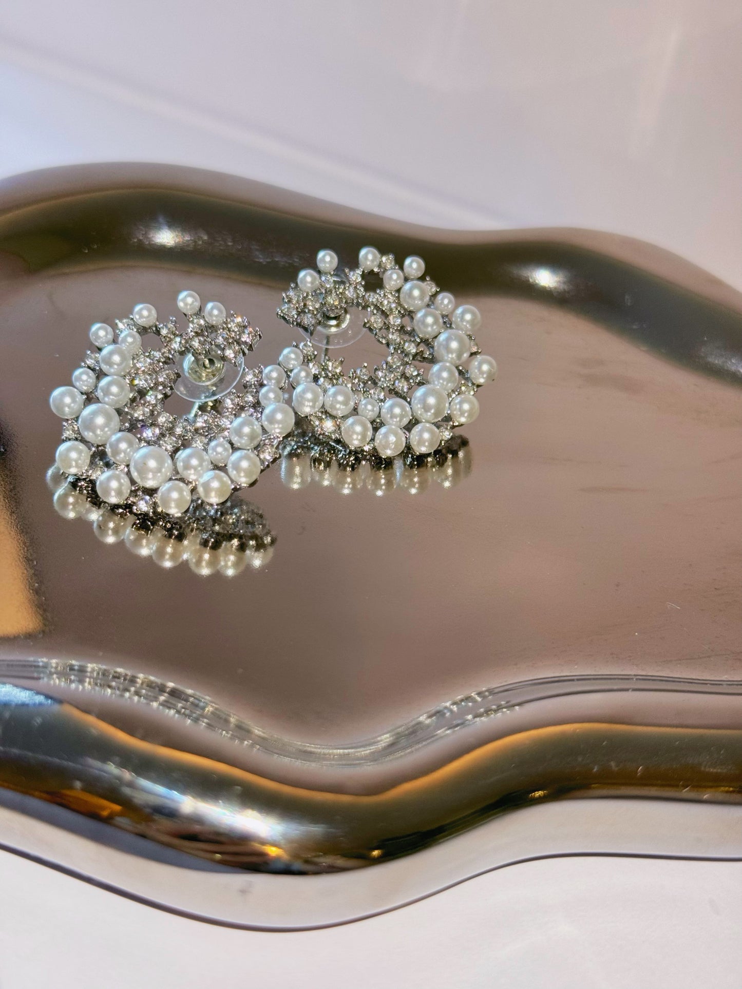 Pearl Diamante Stud Earrings
