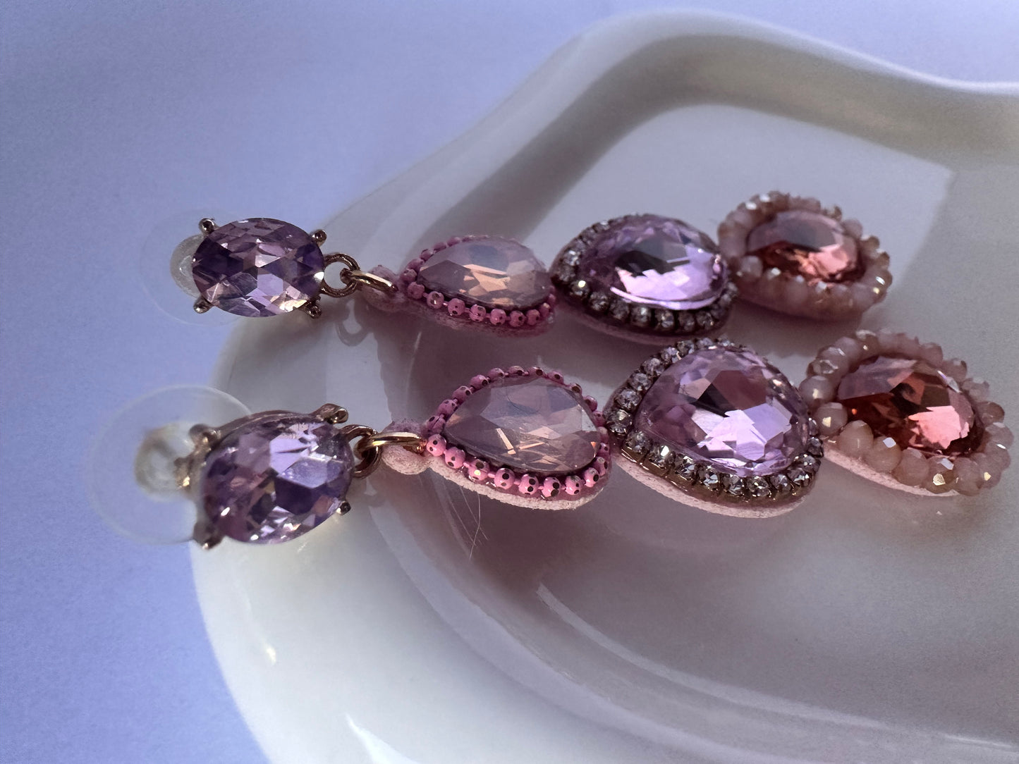Pink Diamante Crystal Drop Earrings