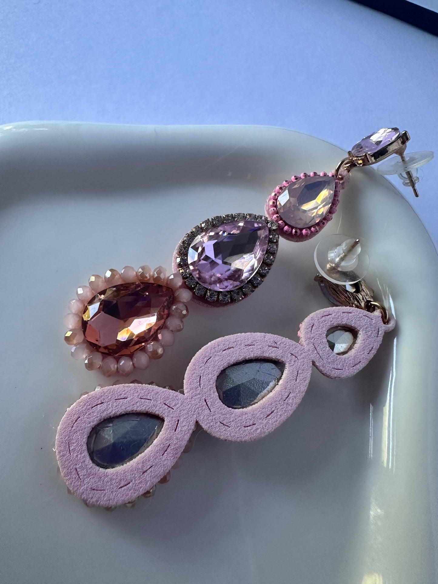 Pink Diamante Crystal Drop Earrings