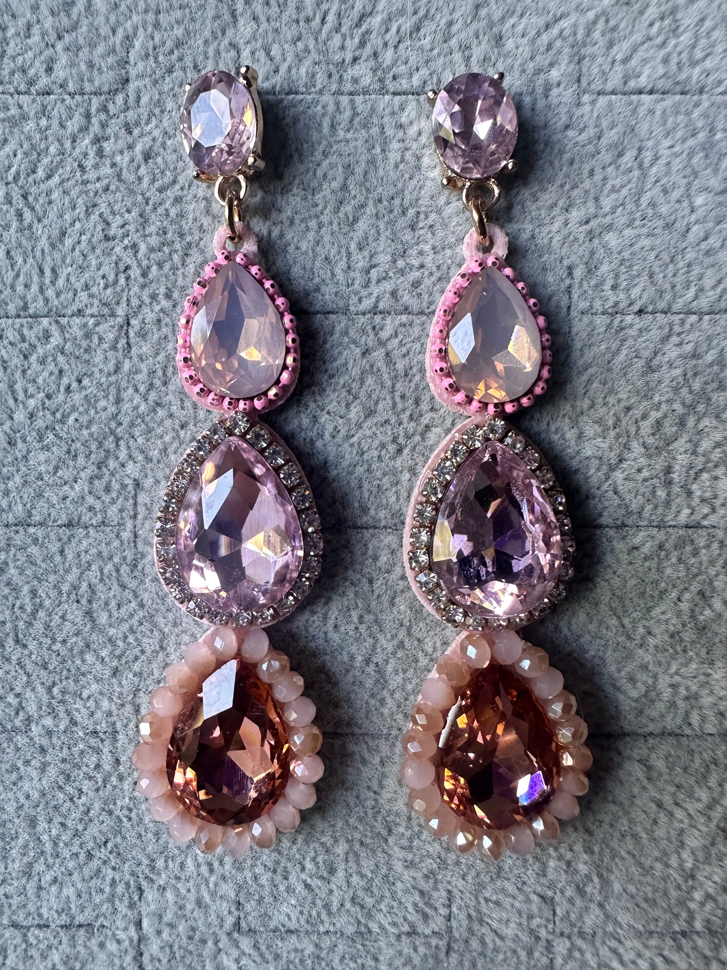 Pink Diamante Crystal Drop Earrings