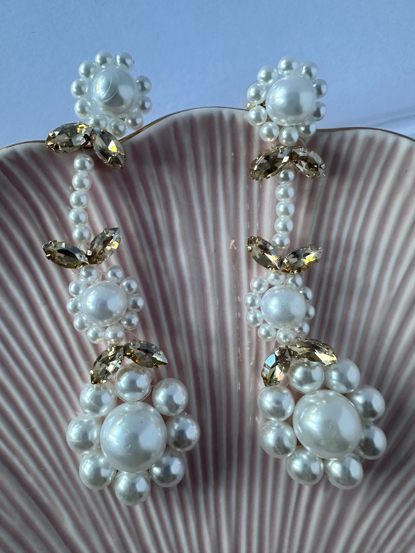 Handmade Yellow Crystal Pearl Drop Earings