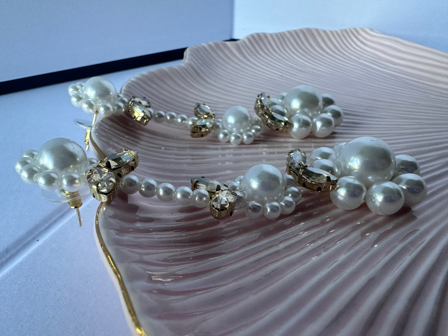 Handmade Yellow Crystal Pearl Drop Earings
