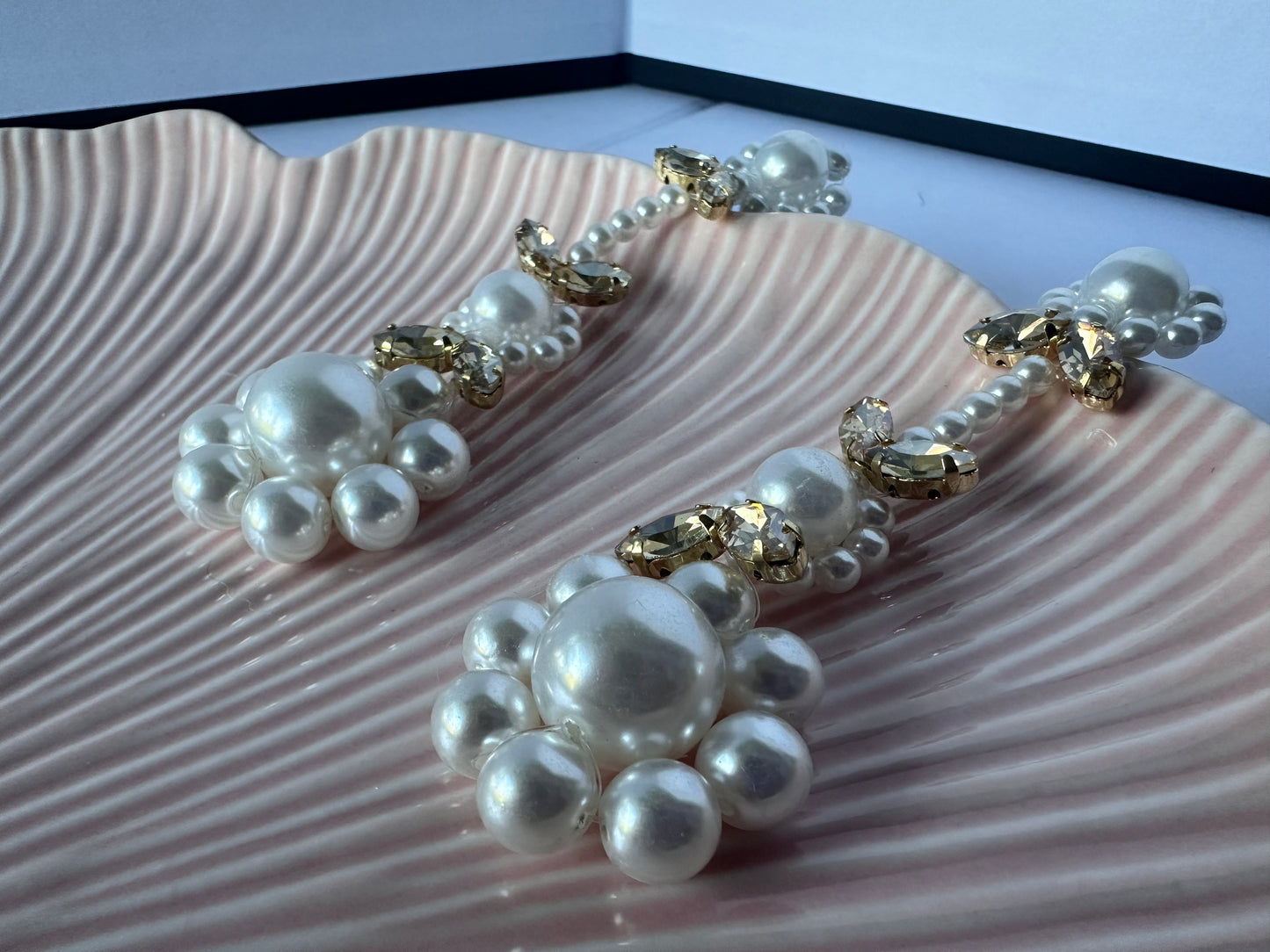 Handmade Yellow Crystal Pearl Drop Earings