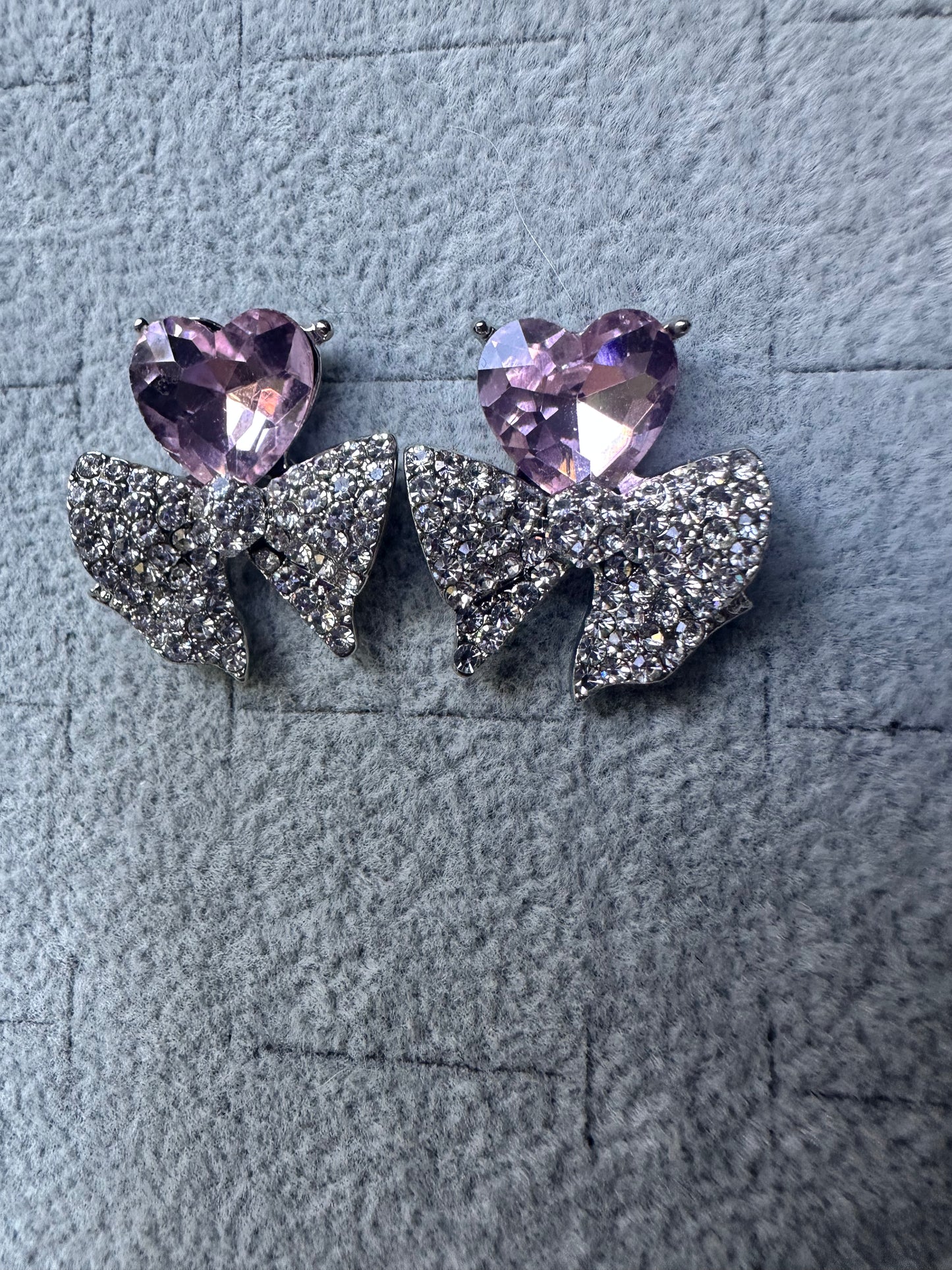 Pink Heart Diamante Stud Earings