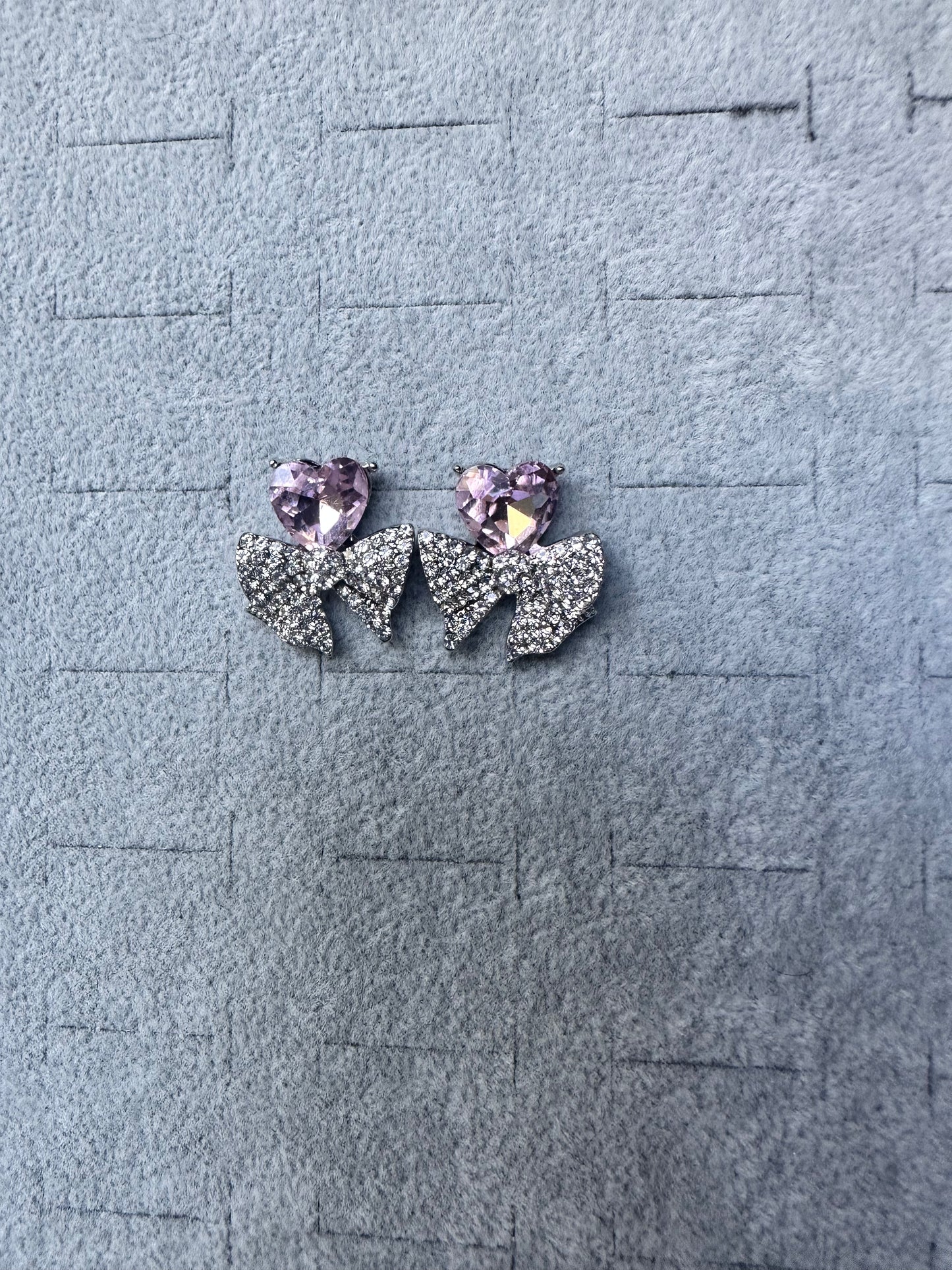 Pink Heart Diamante Stud Earings
