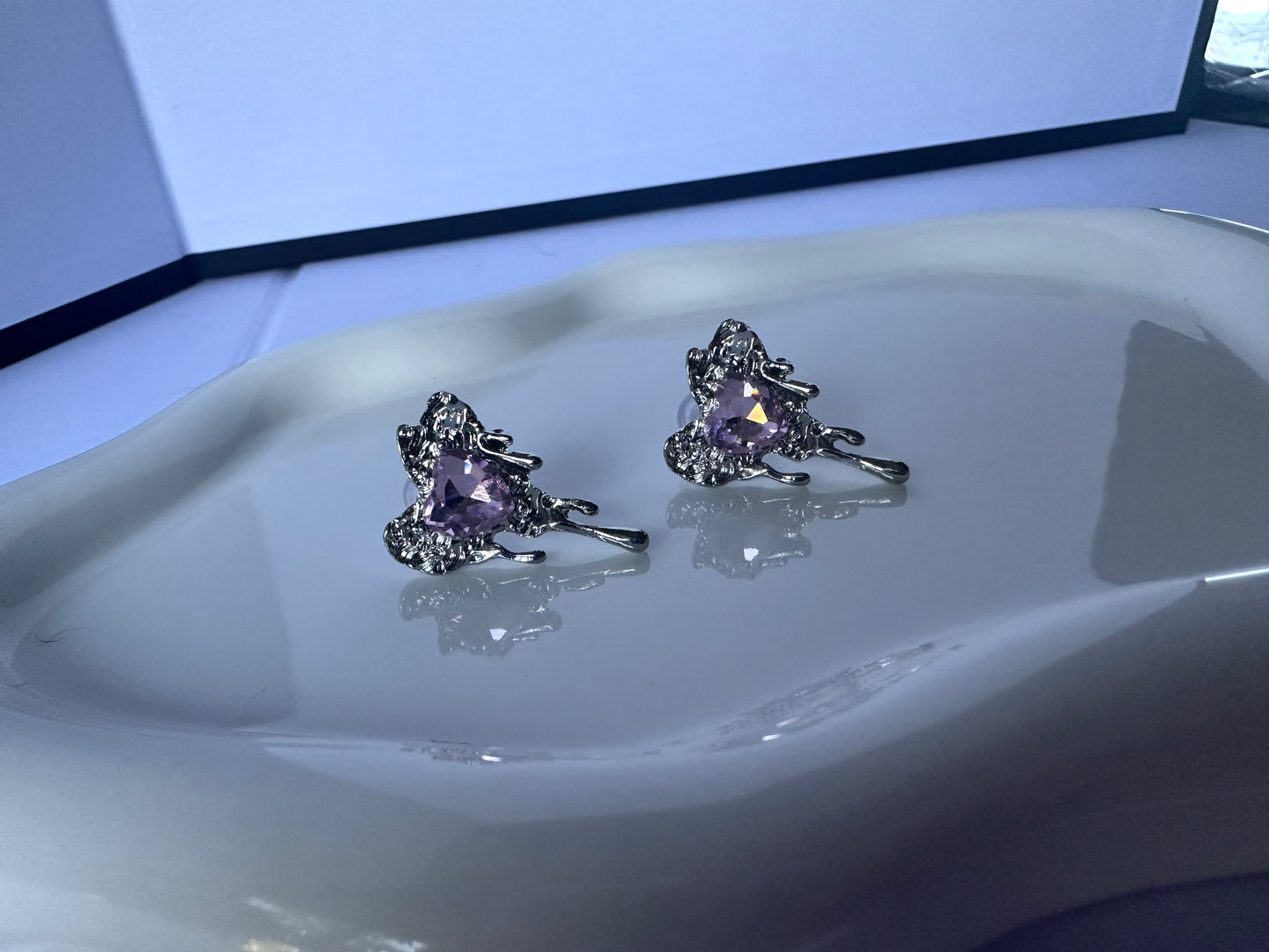 Pink Diamante Heart Stud Earrings