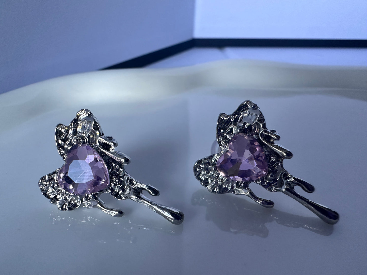 Pink Diamante Heart Stud Earrings