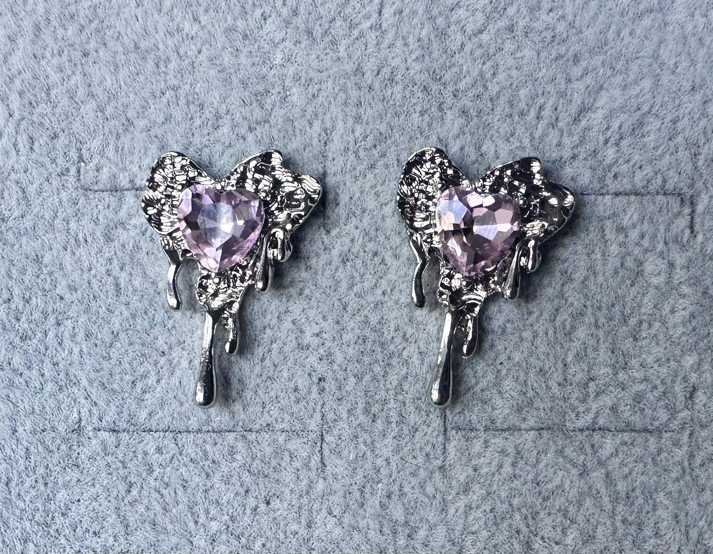 Pink Diamante Heart Stud Earrings