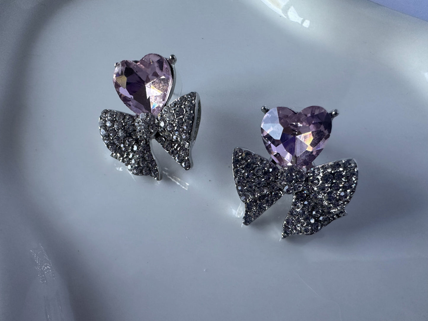 Pink Heart Diamante Stud Earings