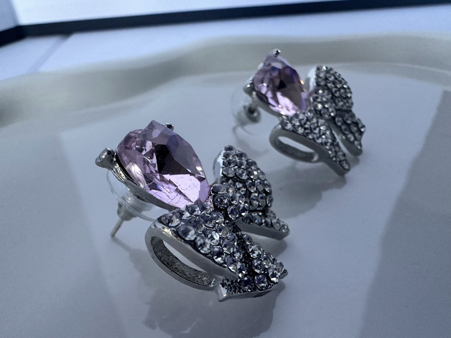 Pink Heart Diamante Stud Earings