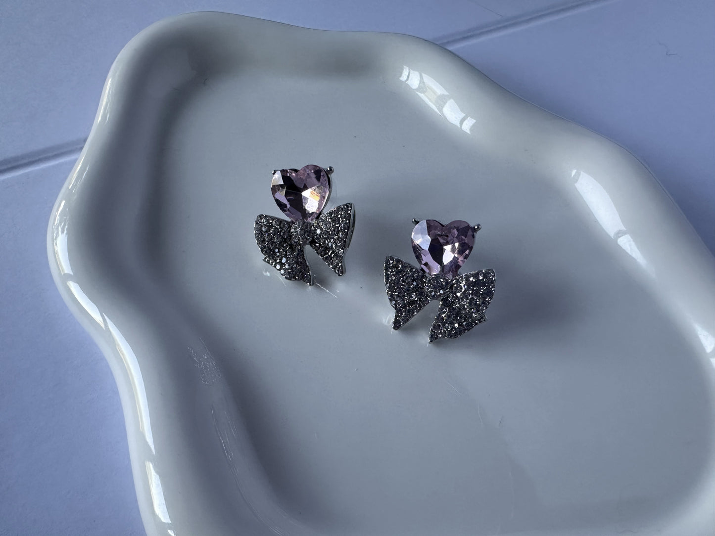 Pink Heart Diamante Stud Earings