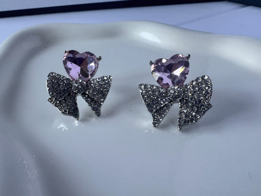 Pink Heart Diamante Stud Earings