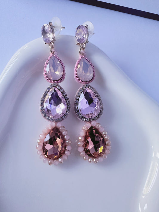 Pink Diamante Crystal Drop Earrings